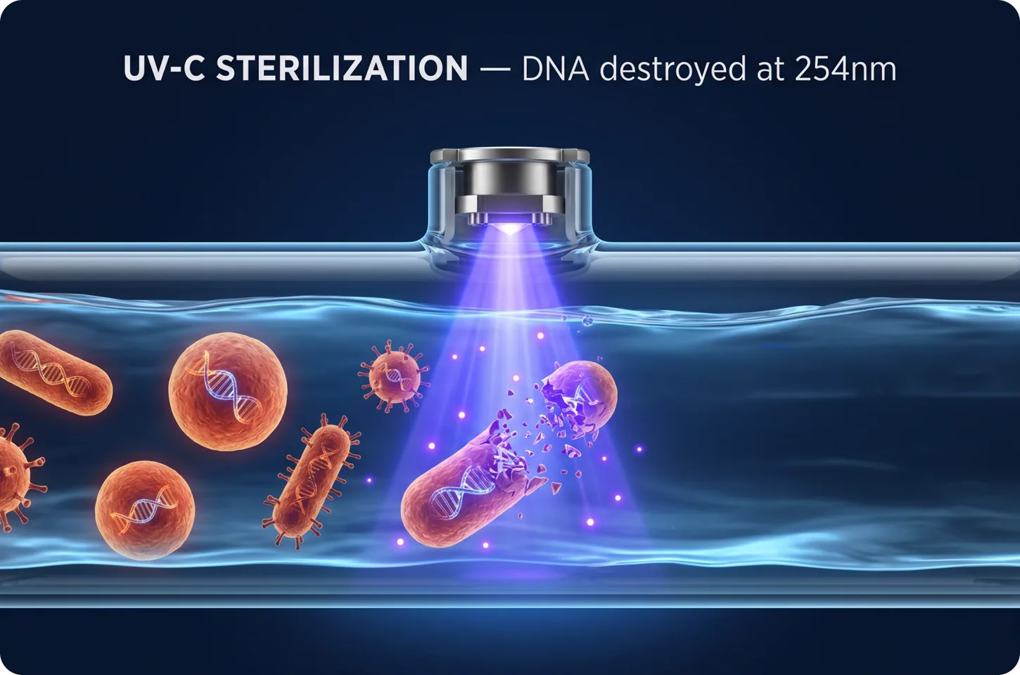 UV-C light sterilization process visualization